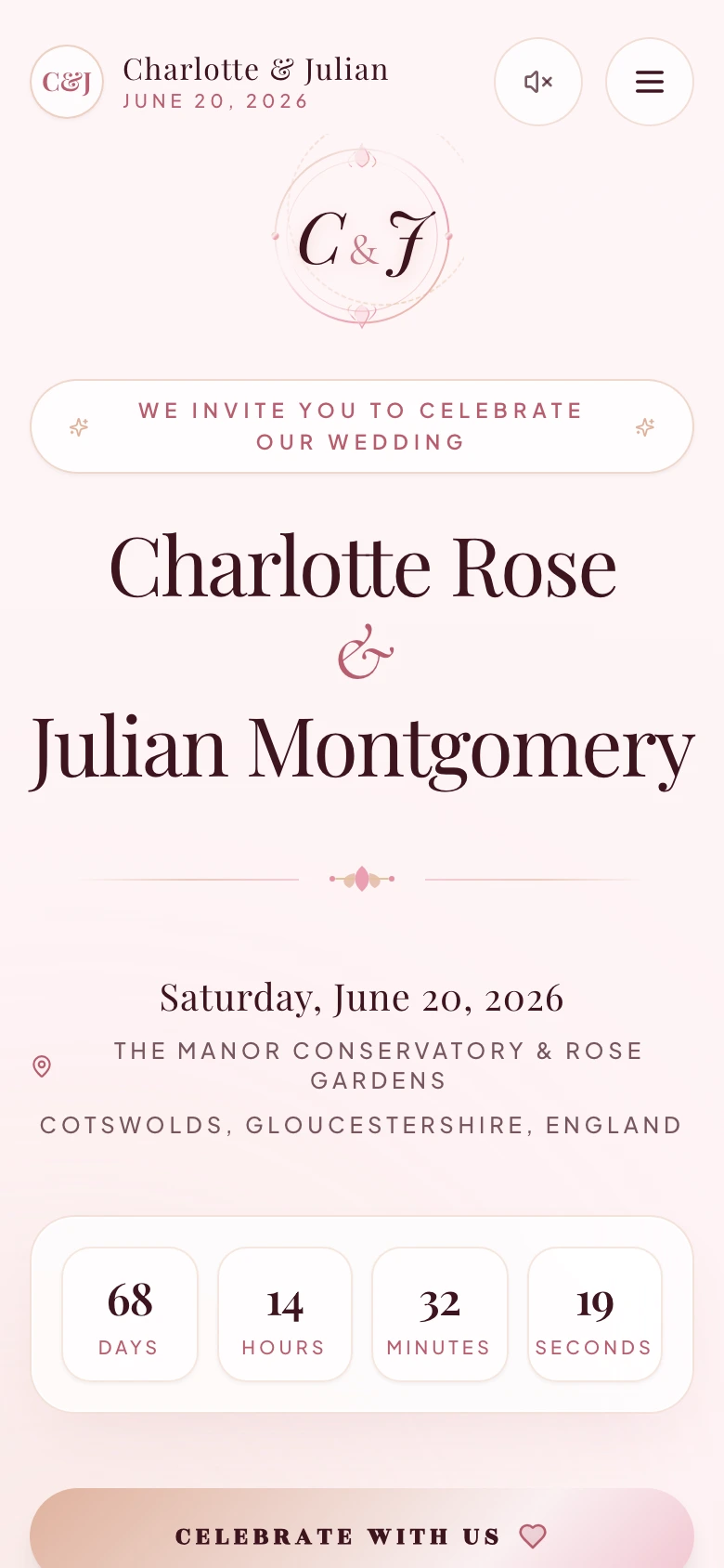 Screenshot of the Blooming English Garden & Romantic Blush Rose demo on a phone