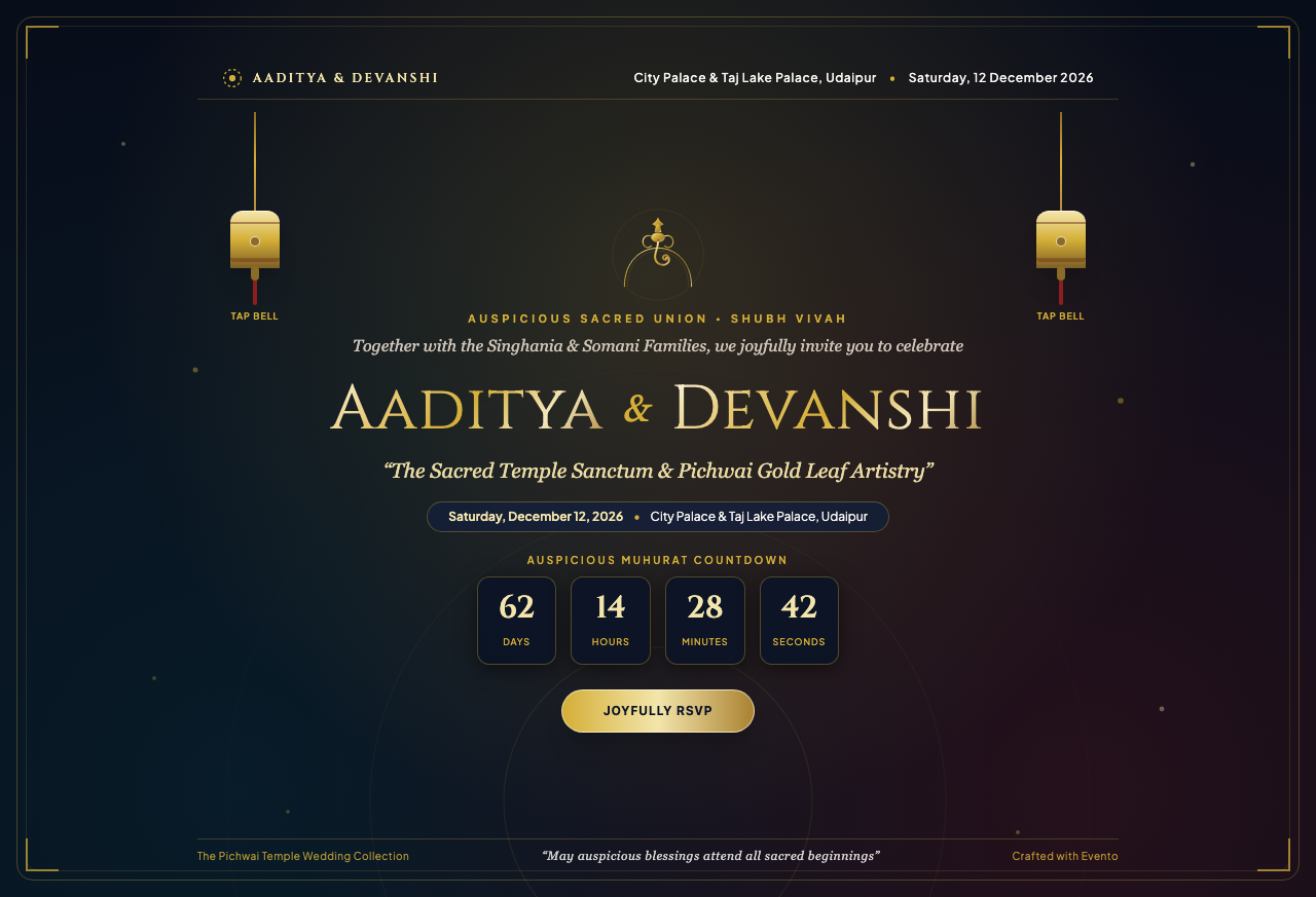 Preview of the The Sacred Temple Sanctum & Pichwai Gold Leaf Artistry invitation design